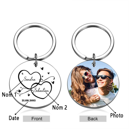 Porte-Clés 2 Prénoms et 1 Photo Personnalisés avec Date pour Couple | Jessemade