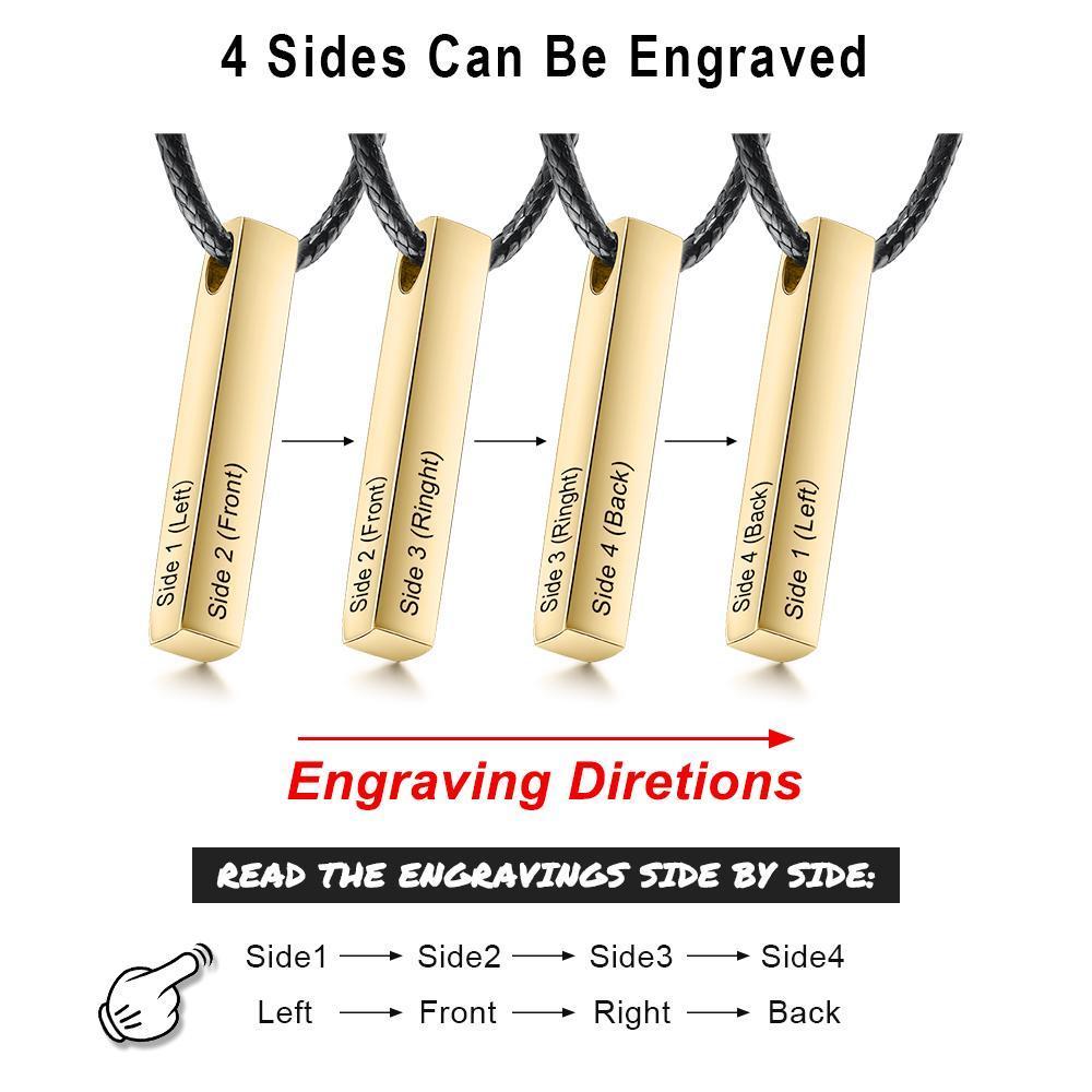 À Mon Fils- Collier Barre 4 Prénoms Gravés Pour Homme Meilleur