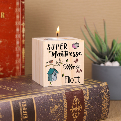 « Super Maîtresse Merci »-Bougeoirs en Bois Prénom Personnalisé sans Bougie | Jessemade