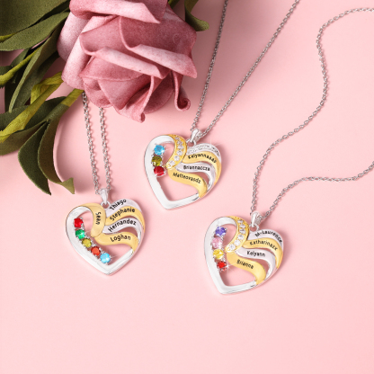 Collier Cœur 3 Prénoms Personnalisé avec 3 pierres de naissance | Jessemade