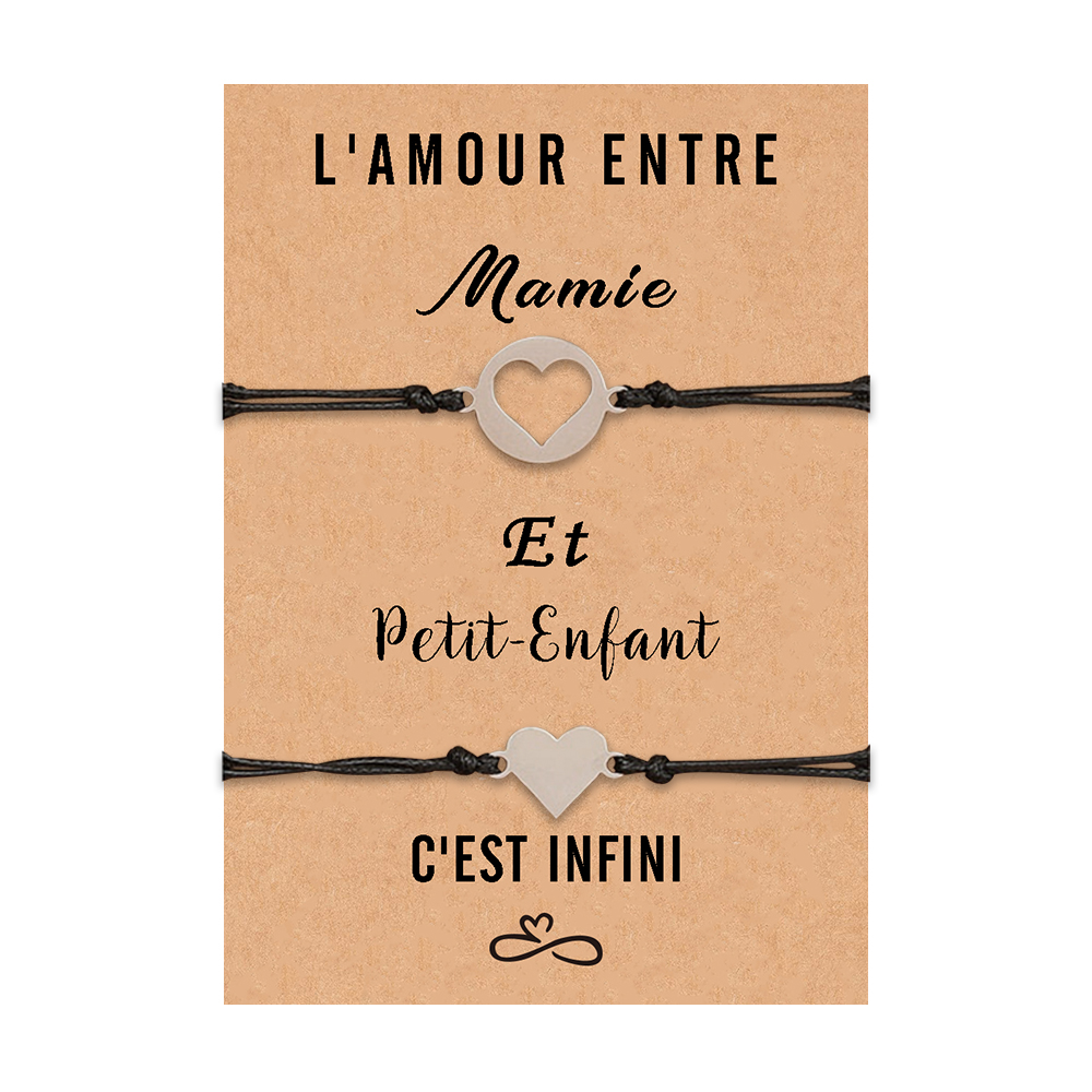 Jessemade FR 2PCS Ensemble de Bracelets Cœur cadeau pour Mamie et petits-enfants