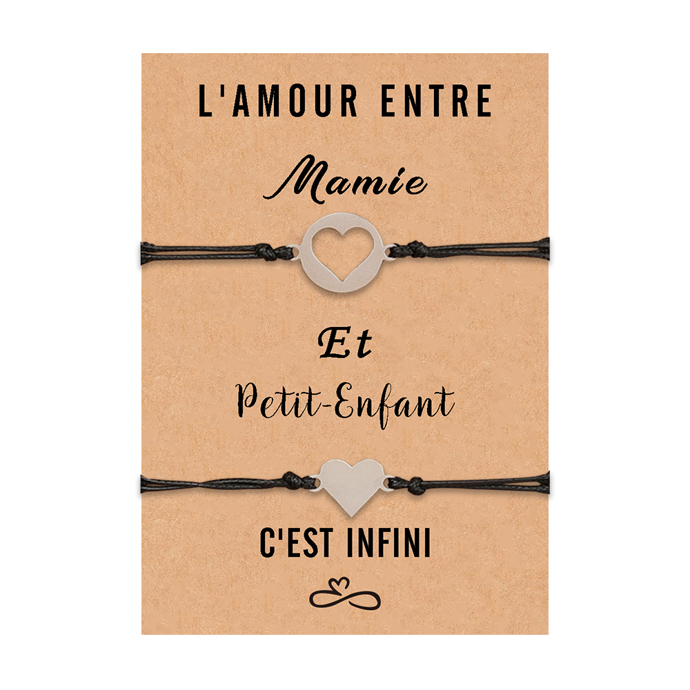 Jessemade FR 2PCS Ensemble de Bracelets Cœur cadeau pour Mamie et petits-enfants
