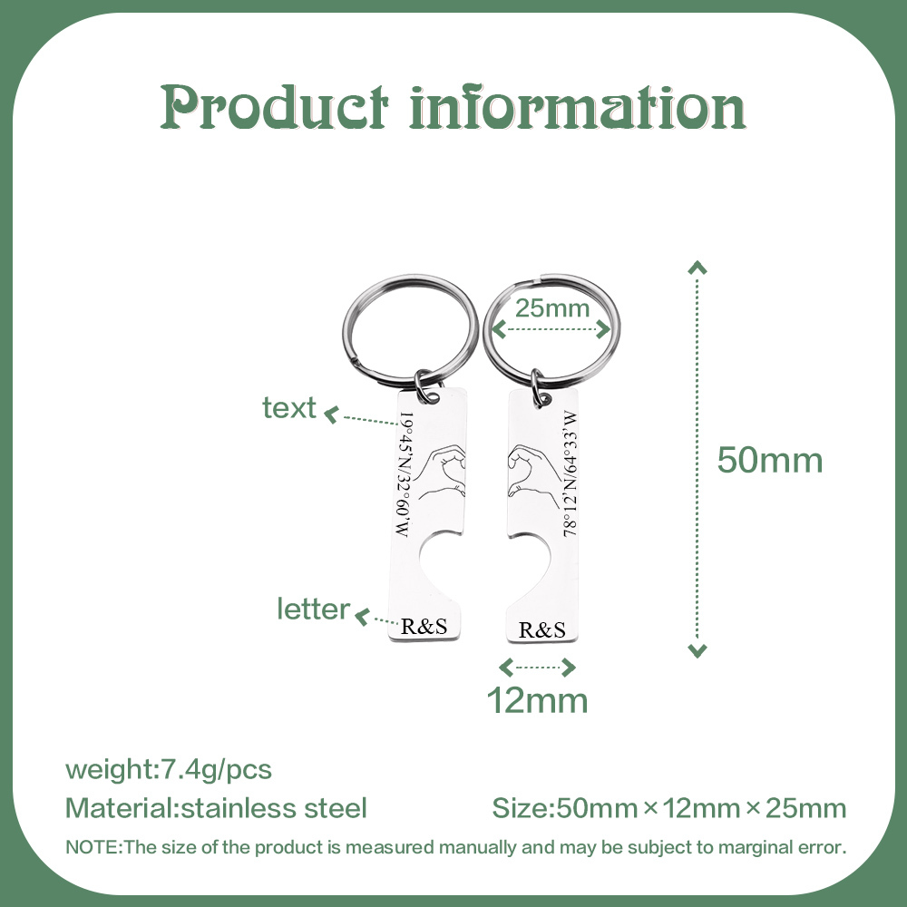 Porte-Clés la main dans la main 2 Lettres Personnalisés avec Texte