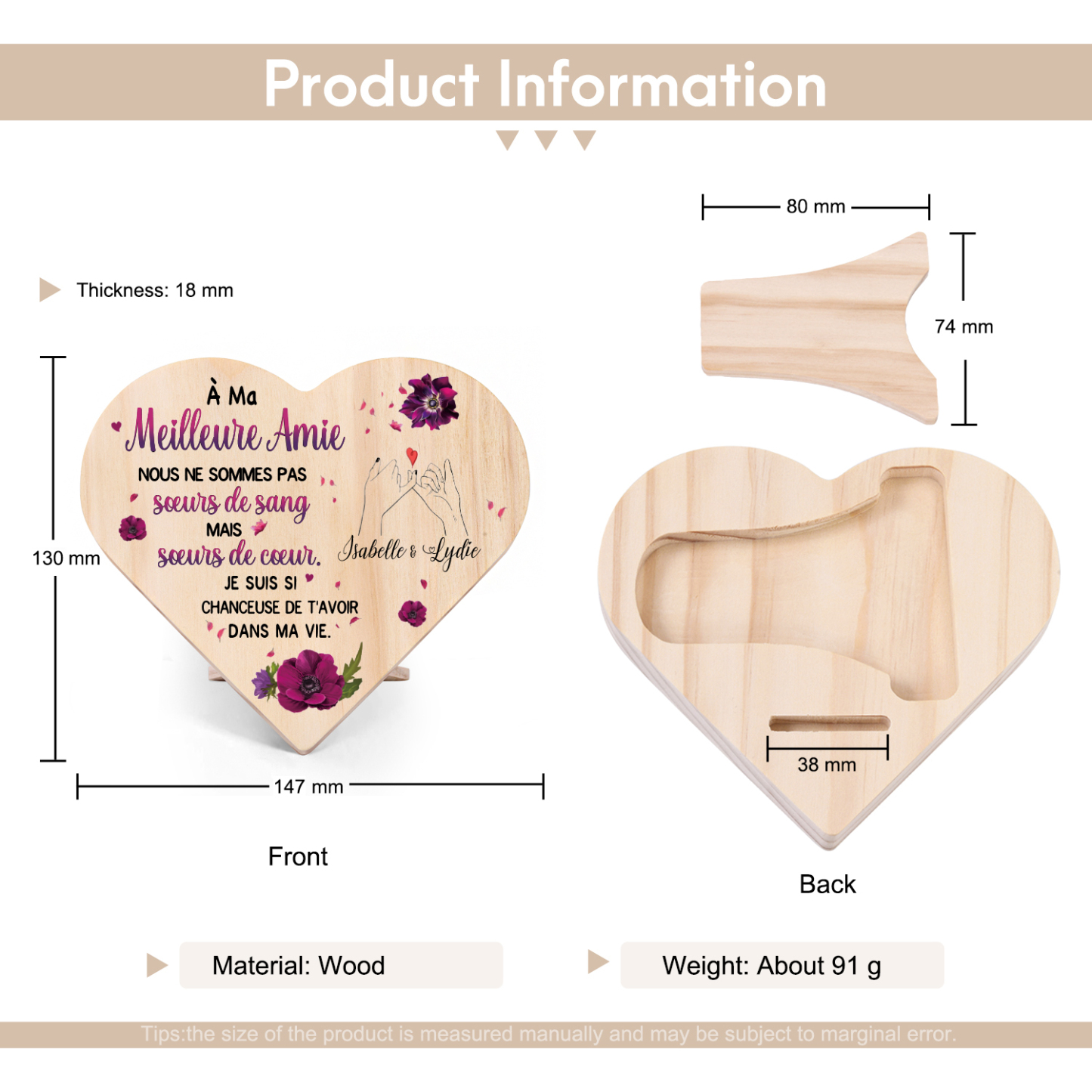 À Ma Meilleure Amie-Décoration En bois texte personnalisé