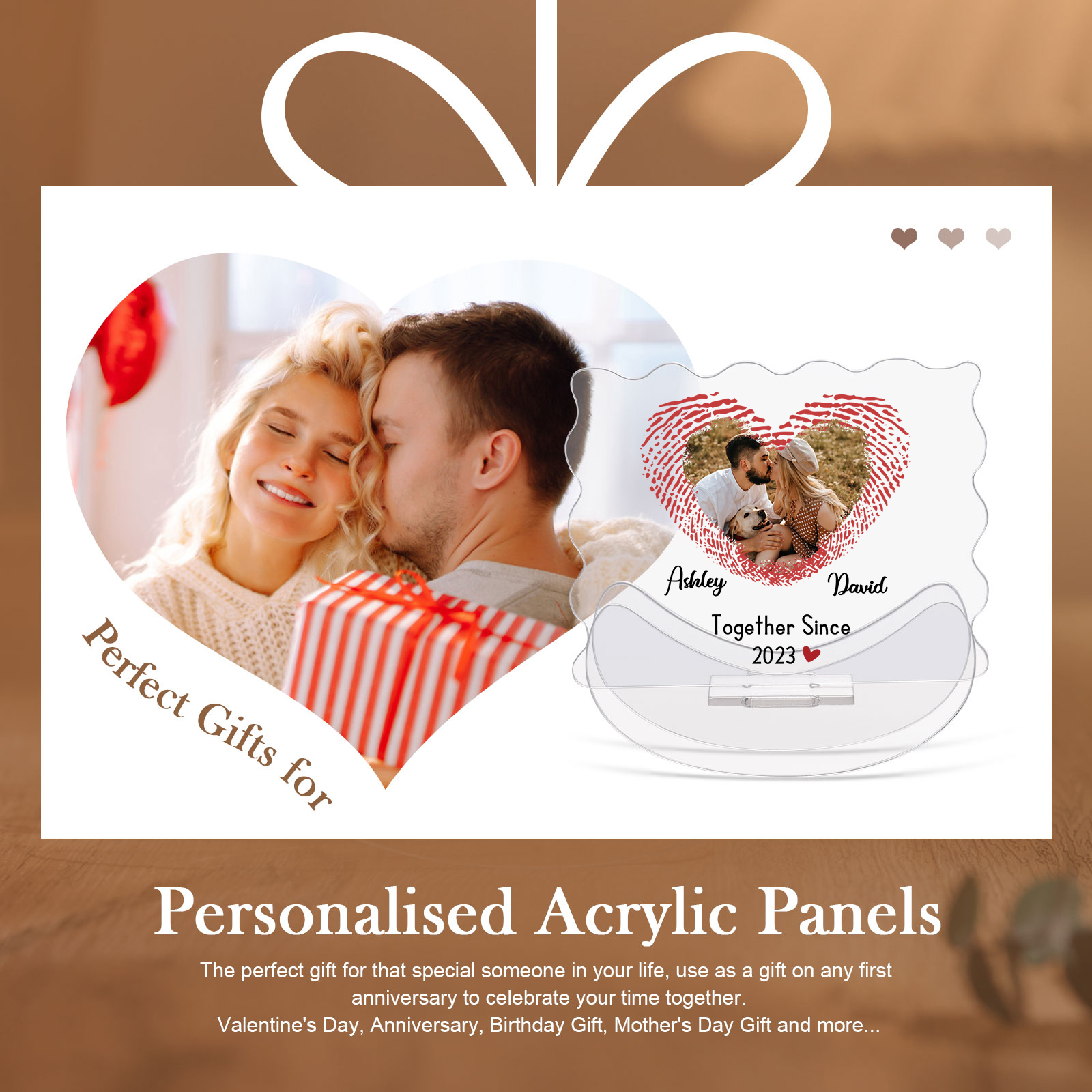 Ornements Panneau Acrylique 2 Prénoms et Photo Personnalisés avec Texte pour Couple