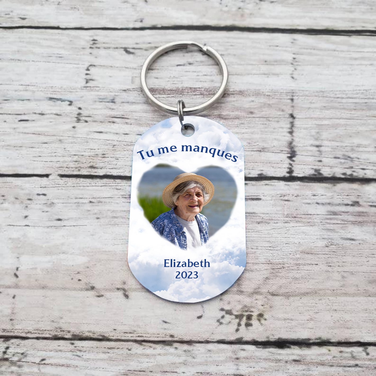 Porte-Clés Commémoratif 1 Prénom et Photo Personnalisés avec Date Tu me manques