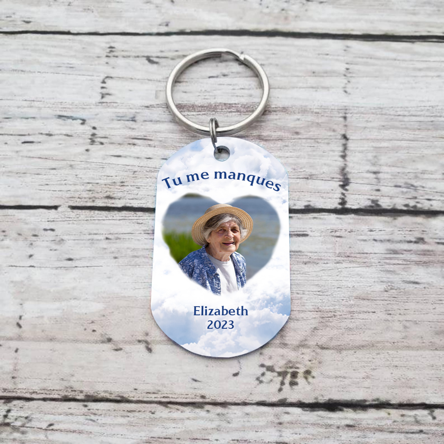 Porte-Clés Commémoratif 1 Prénom et Photo Personnalisés avec Date Tu me manques