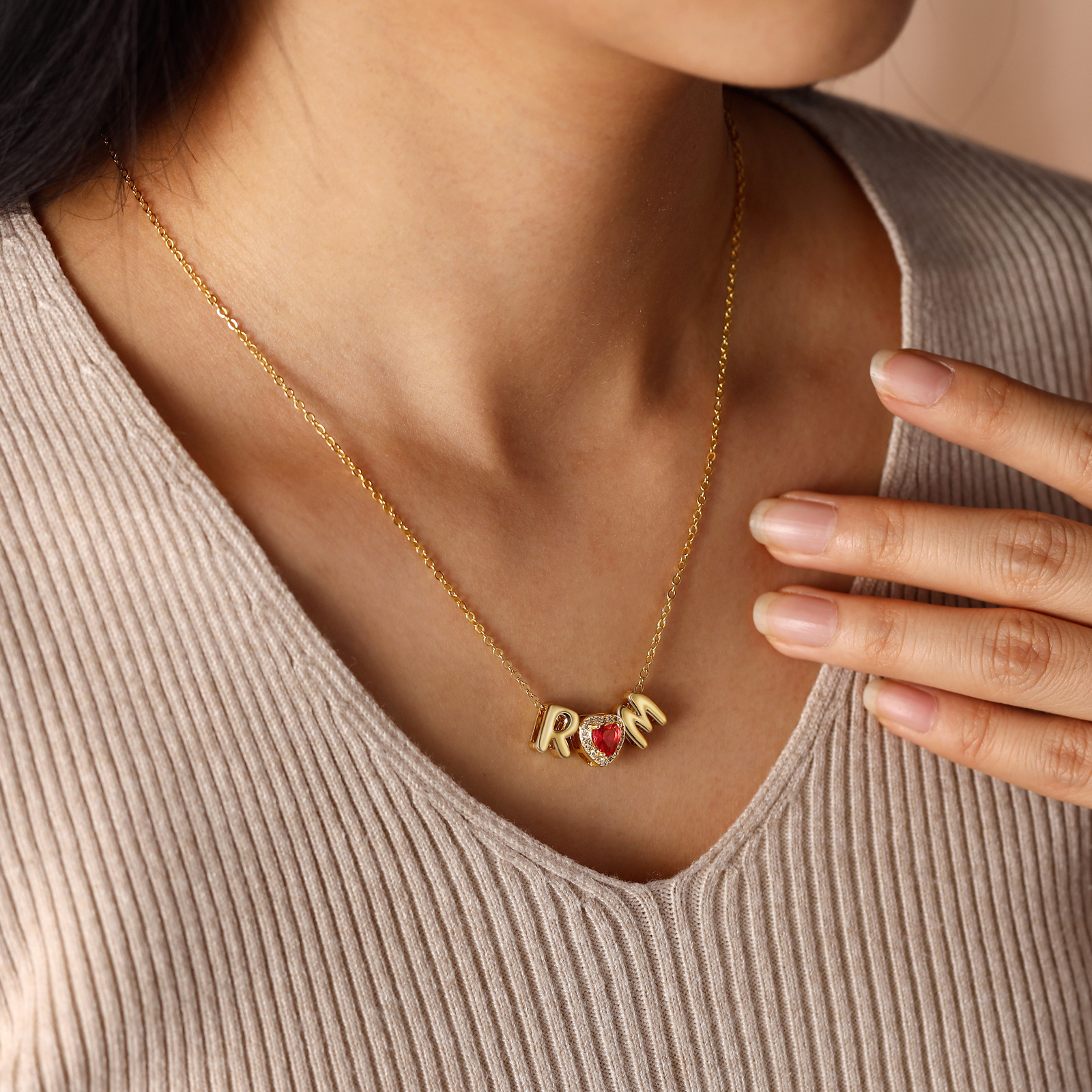 Collier Personnalisé avec Initiale et Pierre de Naissance en forme de Cœur