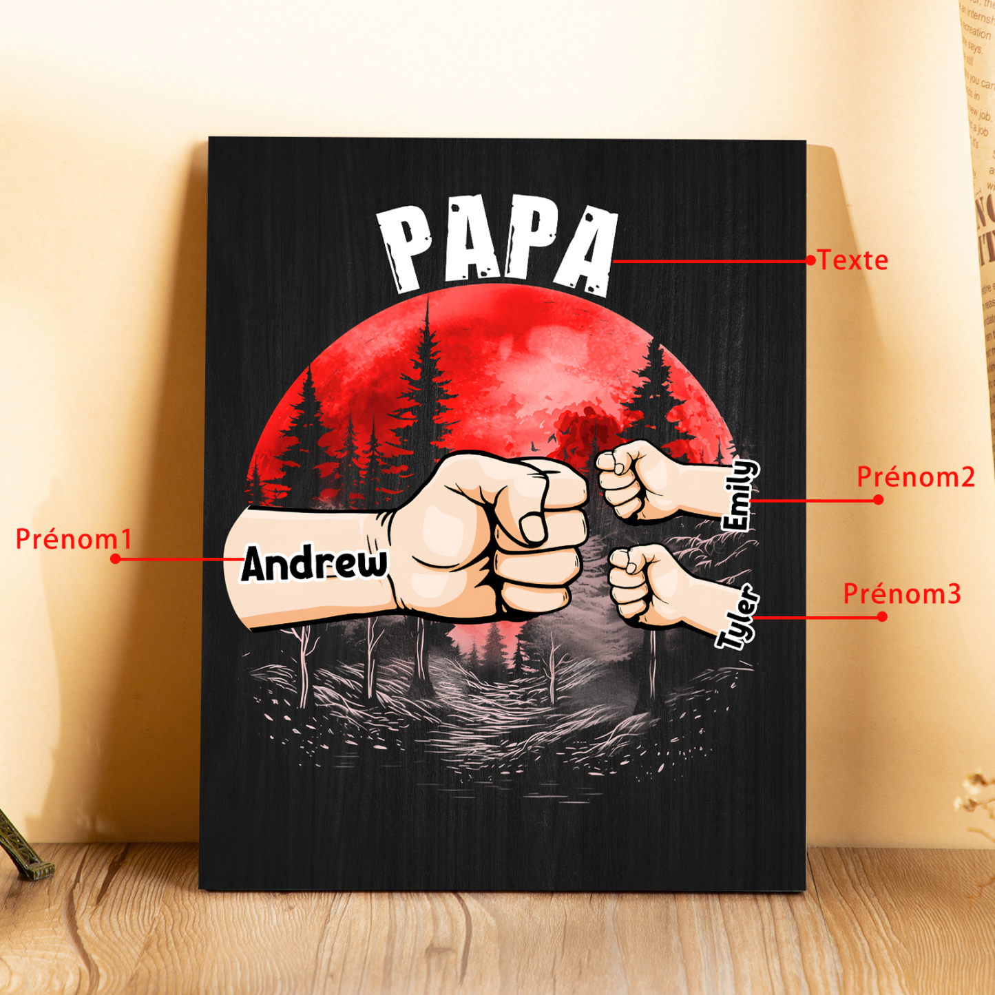 À Mon Papa/Papi-Cadre en Bois Poings 3 Prénoms Personnalisés avec Texte