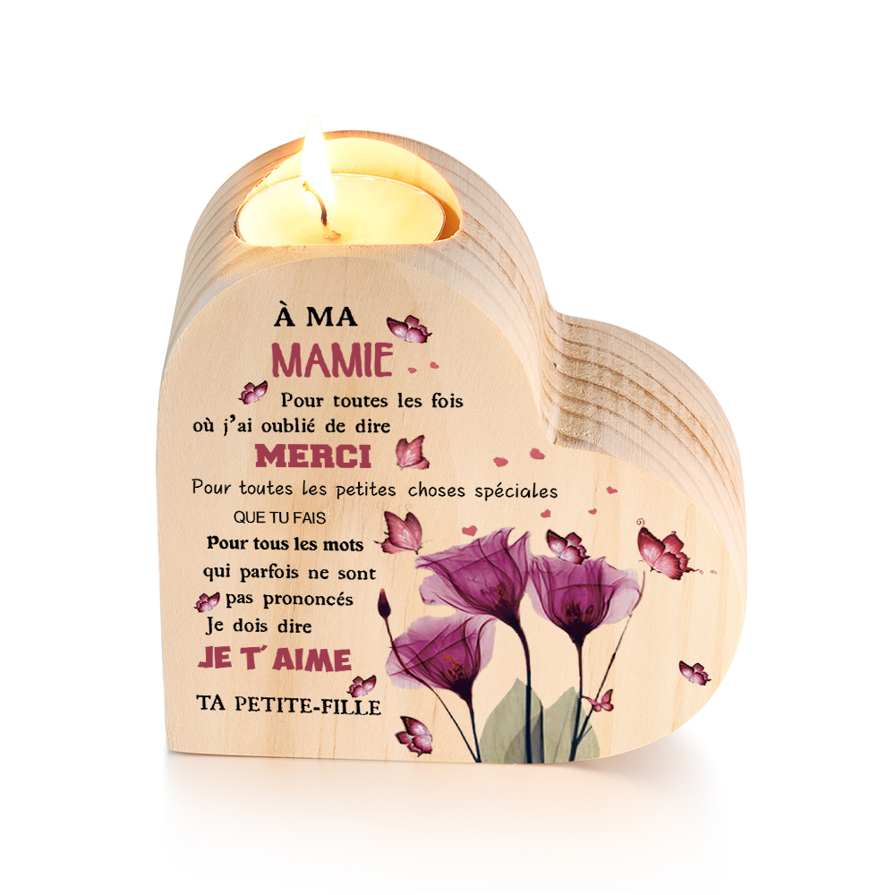 À Ma Mamie - Bougeoir en Bois sans bougie cadeau de Petite-Fille pour Mamie