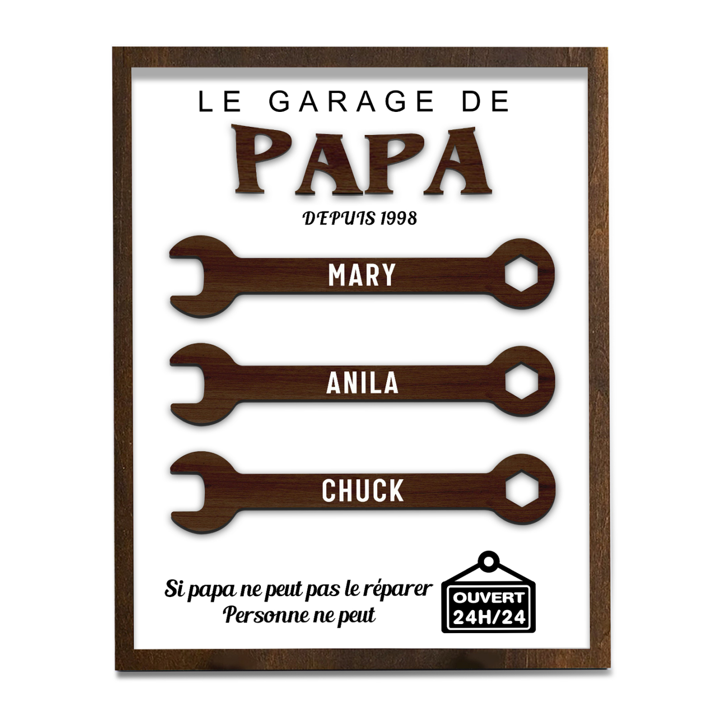 À Mon Papa-Cadre en Bois Garage 3 Prénoms Personnalisés | Jessemade