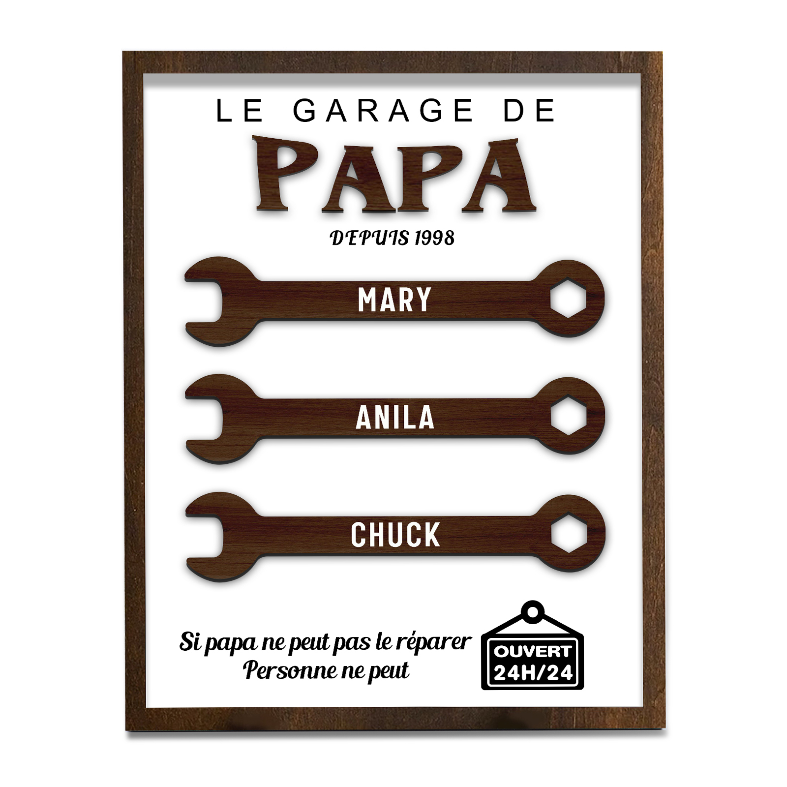 À Mon Papa-Cadre en Bois Garage 3 Prénoms Personnalisés | Jessemade