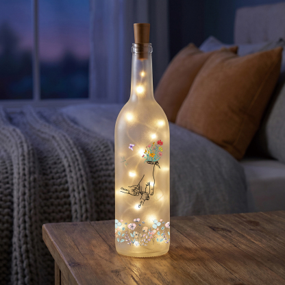 Bouteille Lumineuse LED personnalisée avec 2 à 12 Prénoms et Mains, Cadeau pour Maman