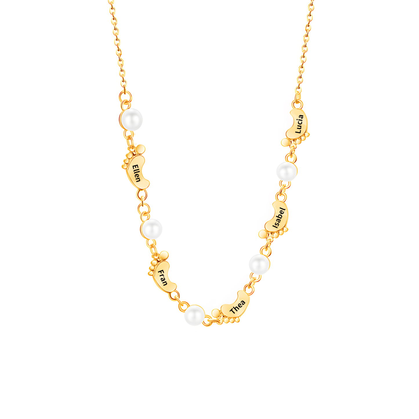 Collier Pieds Bébé et Perles 5 Prénoms Personnalisés Collier Femmes
