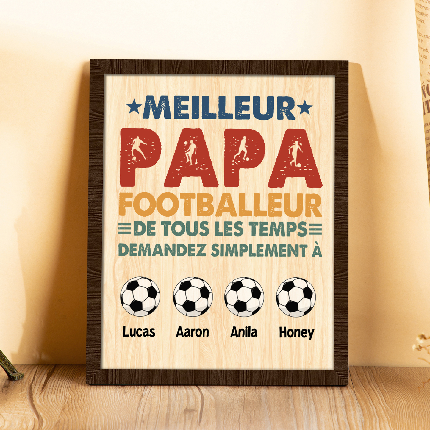 À Mon Papa-Cadre en Bois Football 4 Prénoms Personnalisés