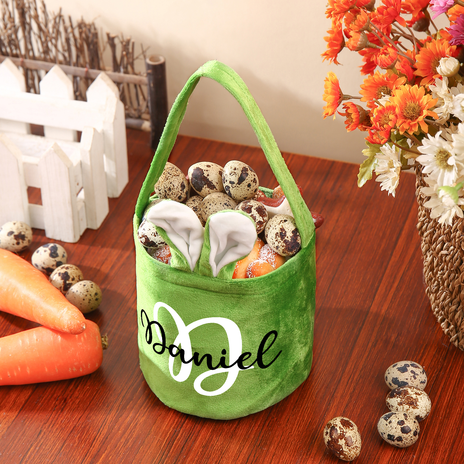 Sac de Pâques Lapin 1 Prénom et Lettre Personnalisés Tote Bag Enfant