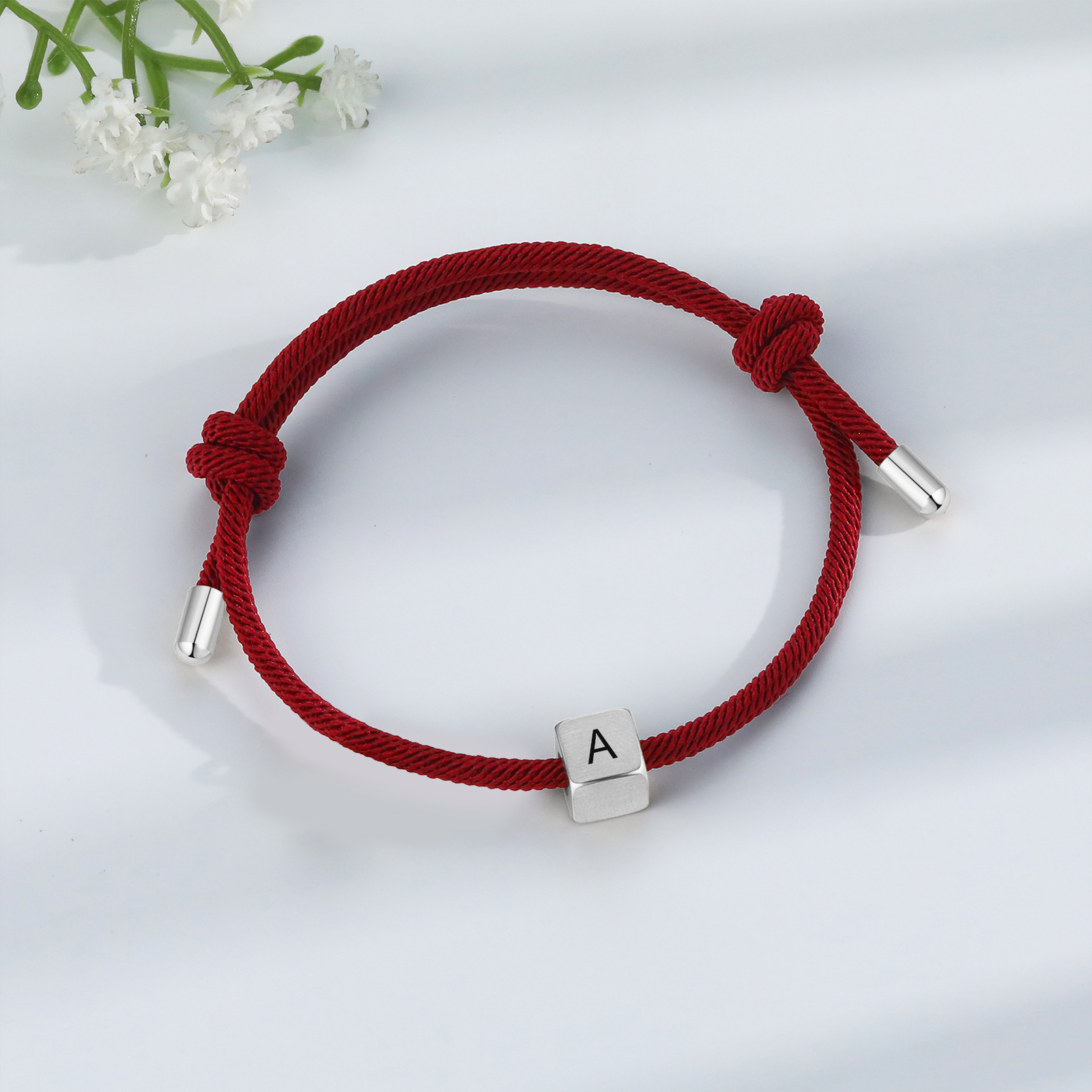 Bracelet Initiale 1 Lettre Personnalisée Rouge pour Couple｜Jessemade