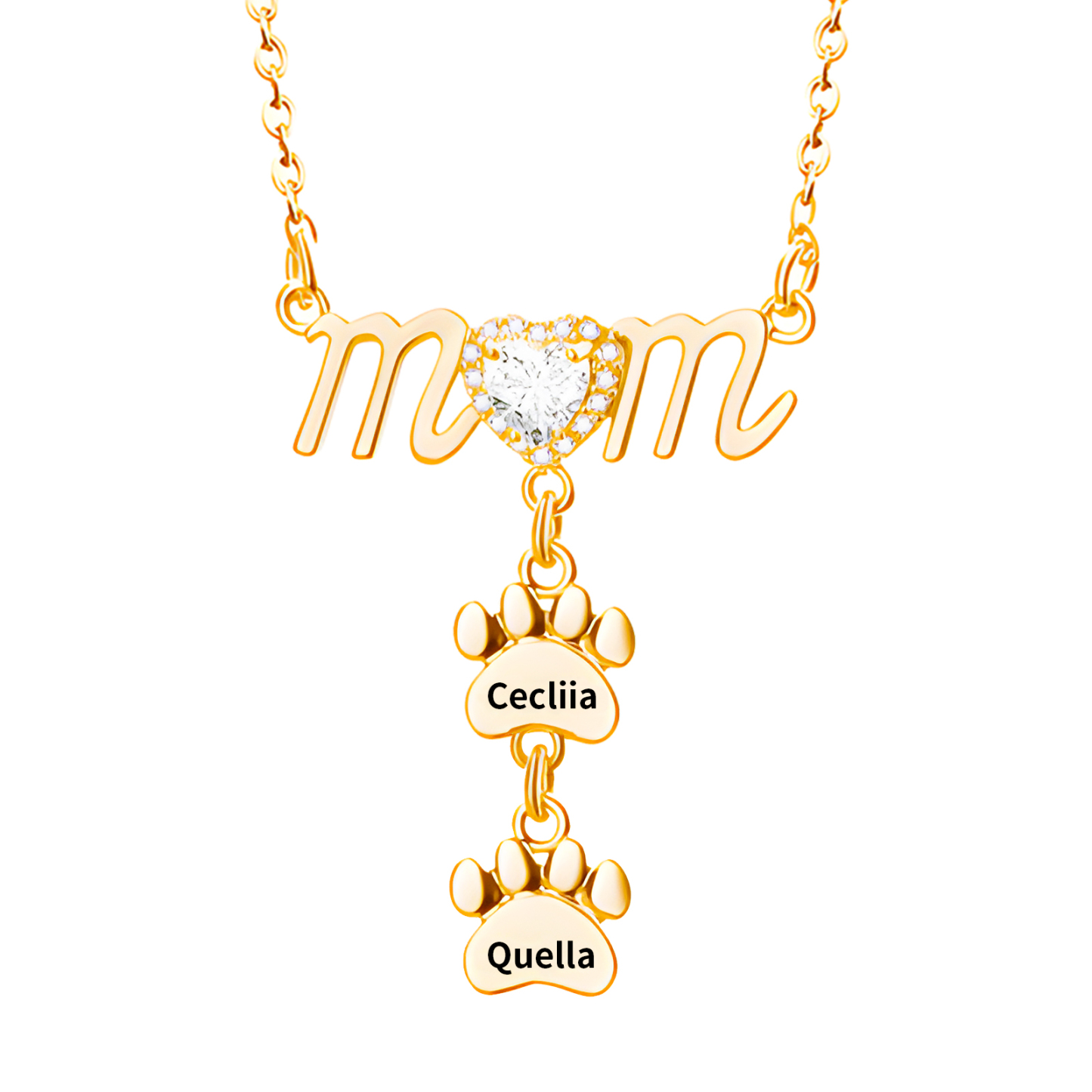 Collier Pendentif Petite Patte 2 Prénoms Personnalisés Collier pour Maman