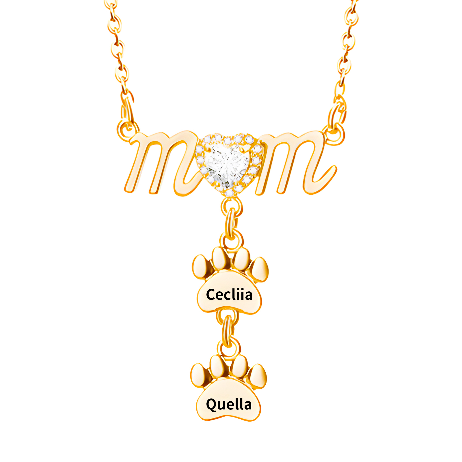 Collier Pendentif Petite Patte 2 Prénoms Personnalisés Collier pour Maman