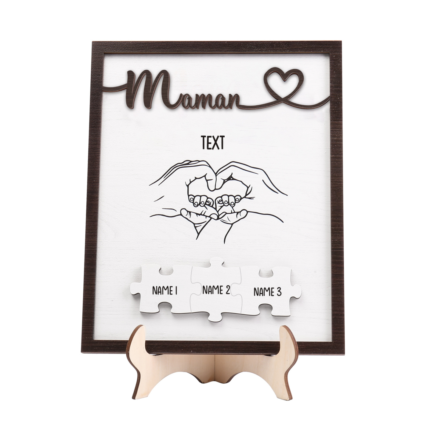 À Maman - Décoration en bois Mains et Puzzles 3 Prénoms et 1 Texte Personnalisés Ornement Famille