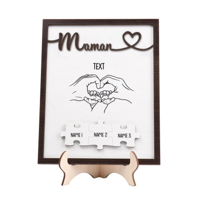 À Maman - Décoration en bois Mains et Puzzles 3 Prénoms et 1 Texte Personnalisés Ornement Famille