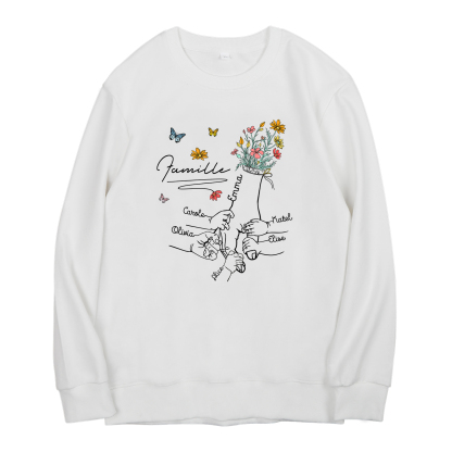 Sweat-Shirt la main dans la main 6 Prénoms Personnalisés avec Texte
