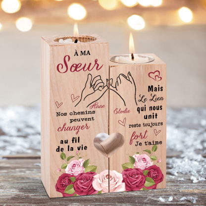 À Ma Sœur - Bougeoir en Bois 2 Prénoms Personnalisés sans bougie