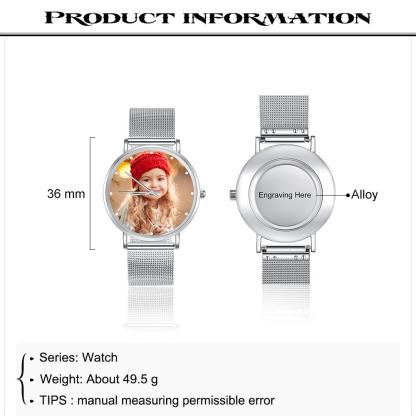 Montre Personnalisée Photo avec Gravure du prénom ou Message Bracelet pour Femme