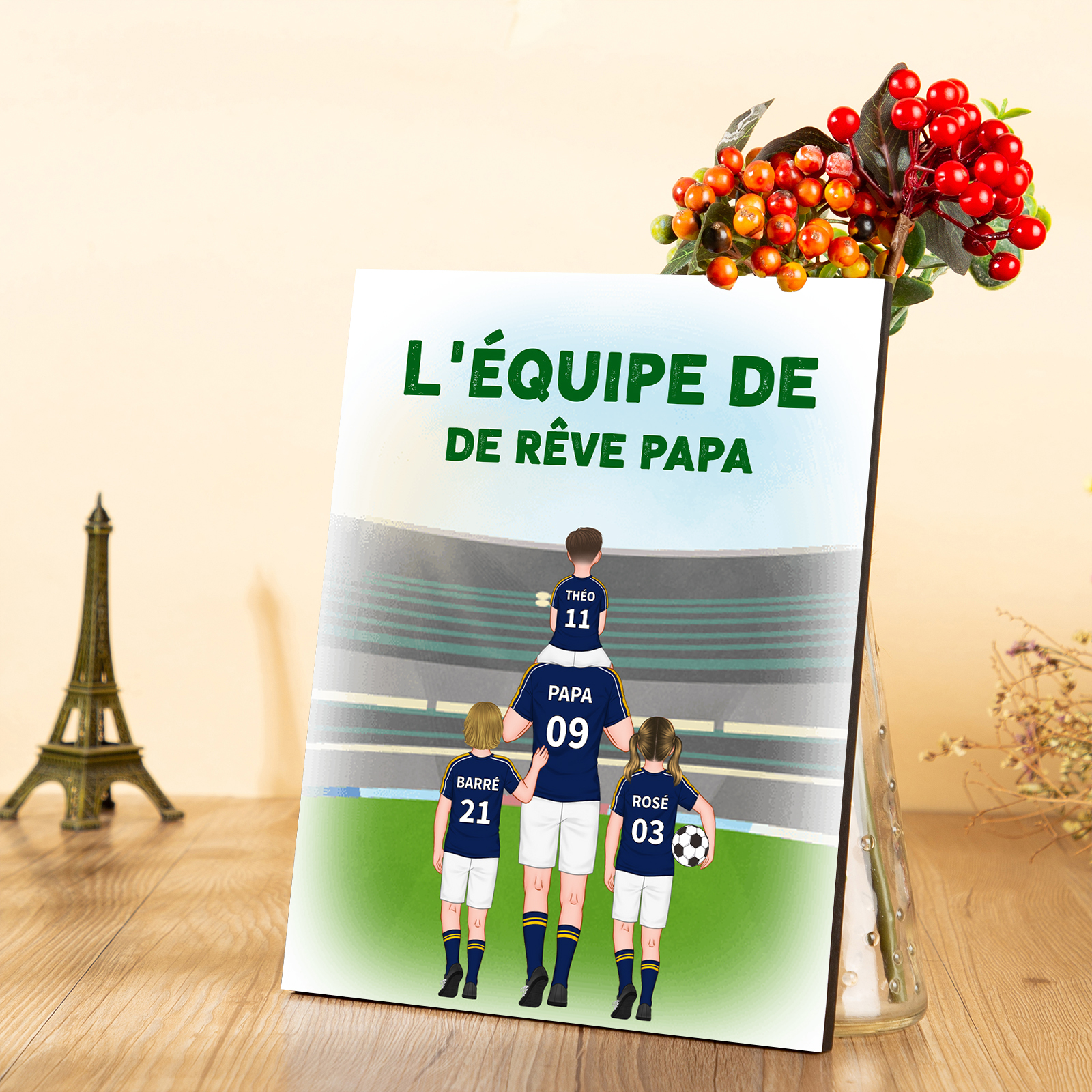 À Mon Papa-Cadre en Bois l'équipe de Football de Papa 2-9 Prénoms Personnalisés avec Texte | Jessemade