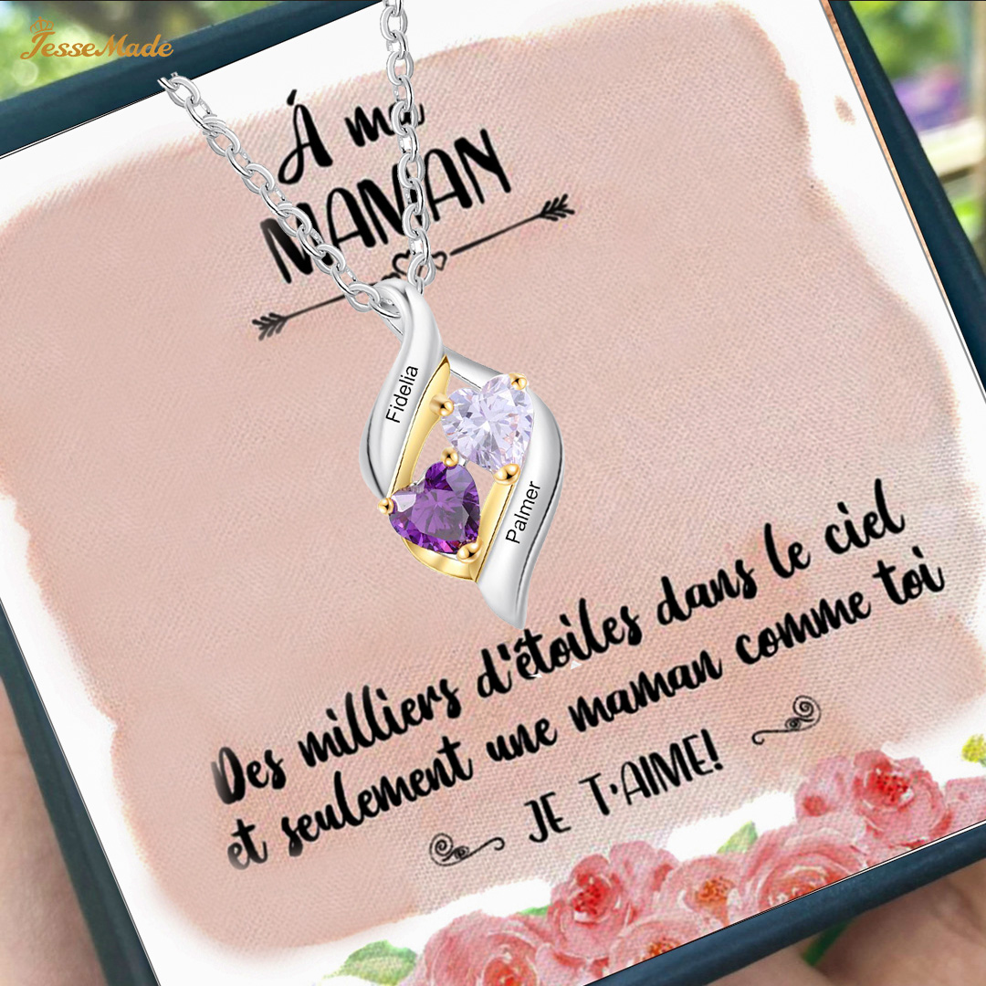 A ma maman-Collier Personnalisé 2 pierres naissance ARGENT 925