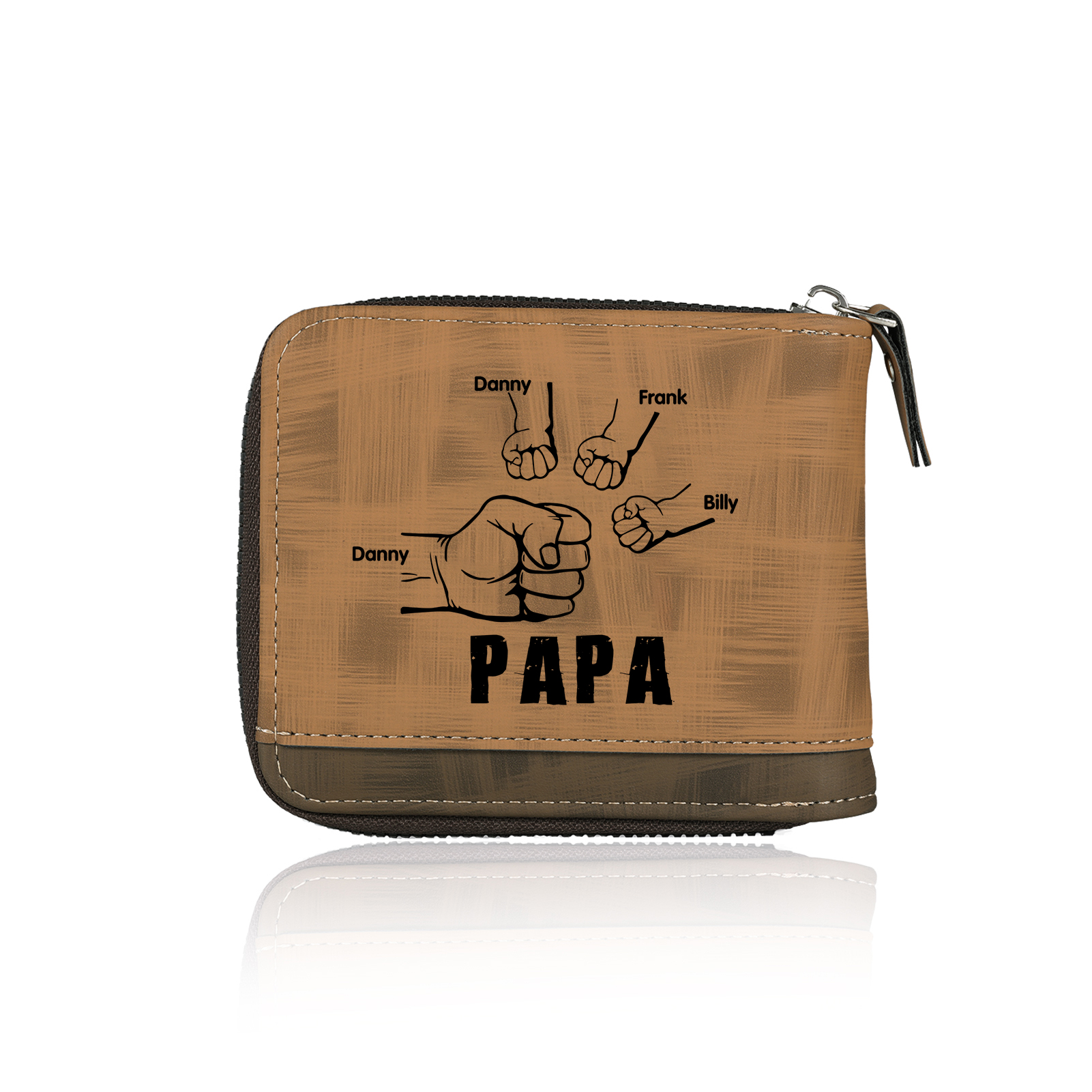 À mon Papa - Portefeuille Poings 4 Prénoms Personnalisés avec Photo Classique Homme Porte-Monnaie Carte