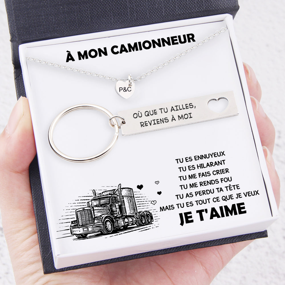 Collier et Porte-Clés Combinaison 2 lettres personnalisé avec texte pour couple