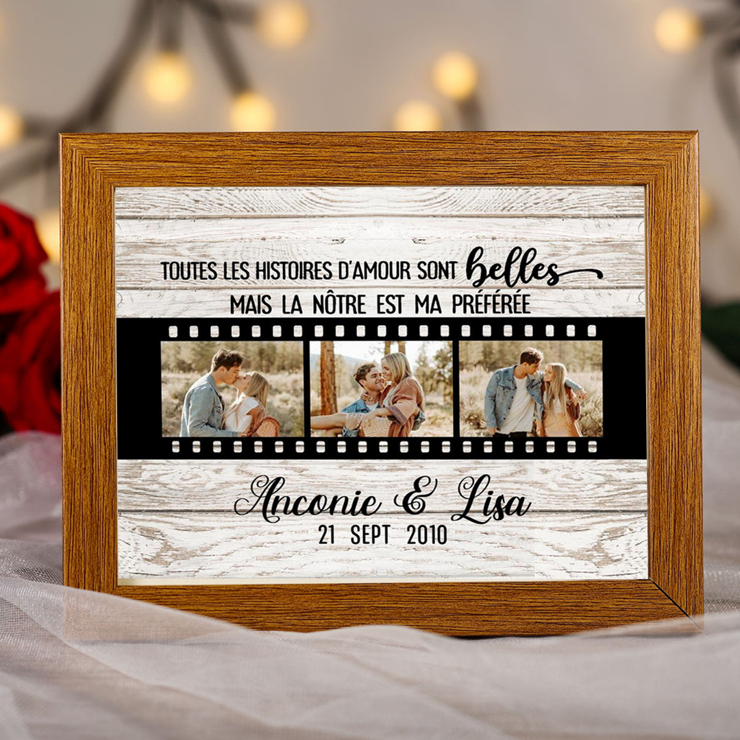 Cadre en bois de Saint-Valentin 2 Prénoms personnalisé avec 3 photos et date | Jessemade
