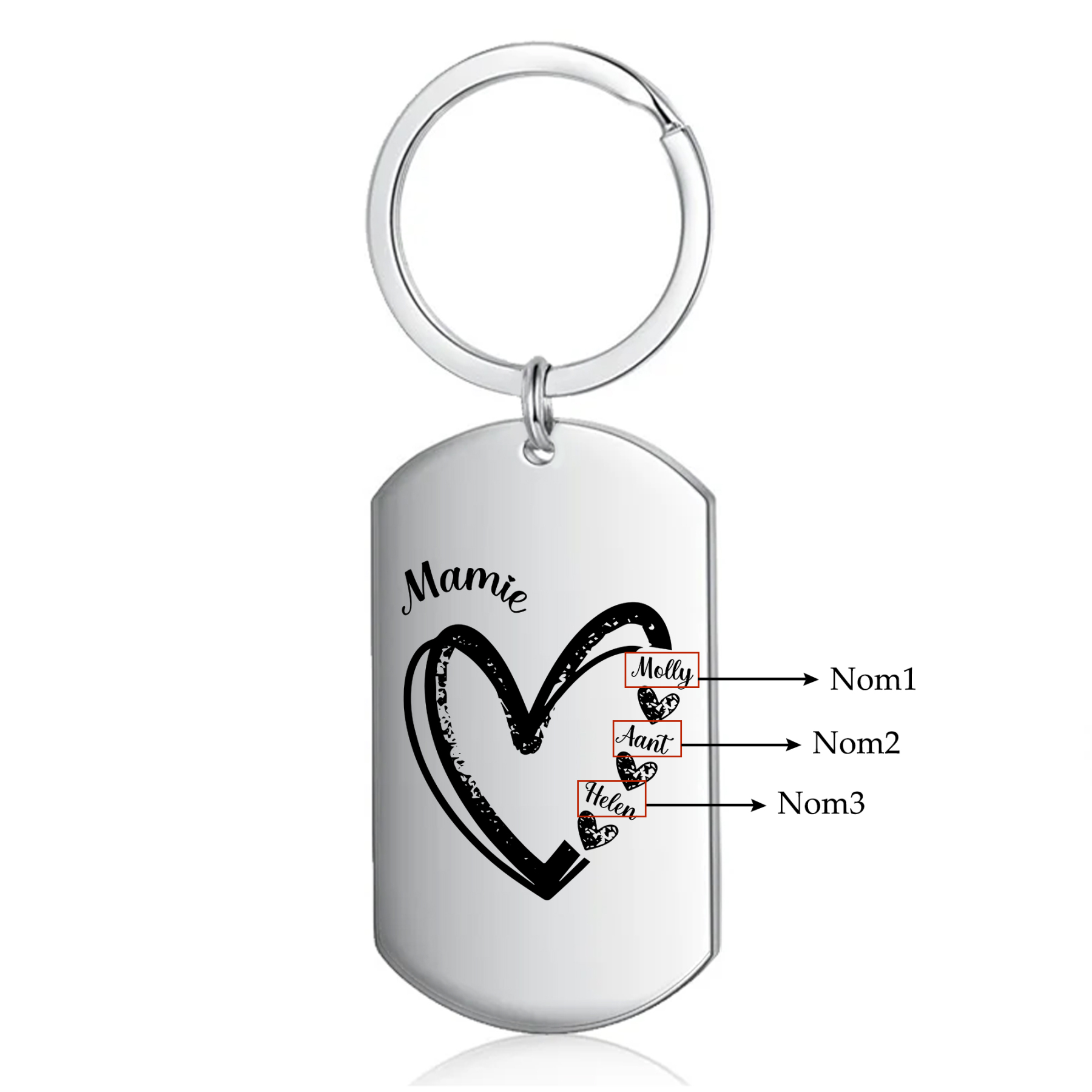 À Ma Mamie - Porte-Clés Cœur 2-7 Noms Personnalisés