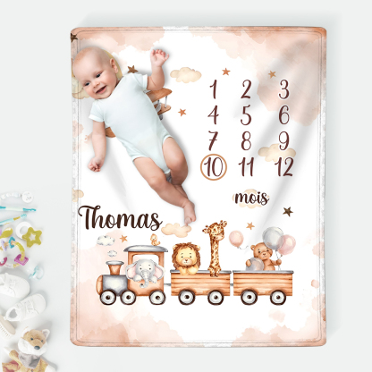 Couverture Plaids Polaire mensuelle 1 Prénom et Mois Personnalisés pour Bébé cadeau personnalise bebe 1 an | Jessemade