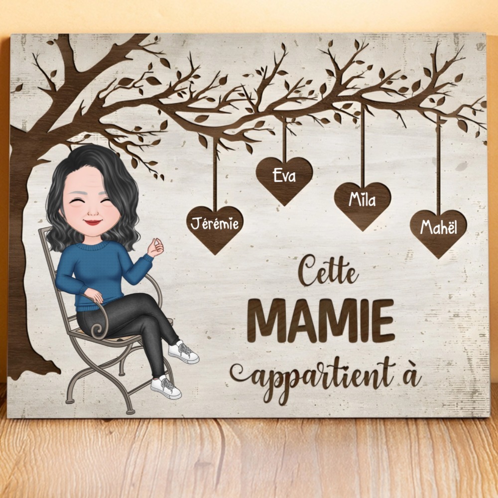 À Mamie - Cadre en Bois 1-8 Prénoms Personnalisés avec Illustrations Cadeau Pour Mamie | Jessemade