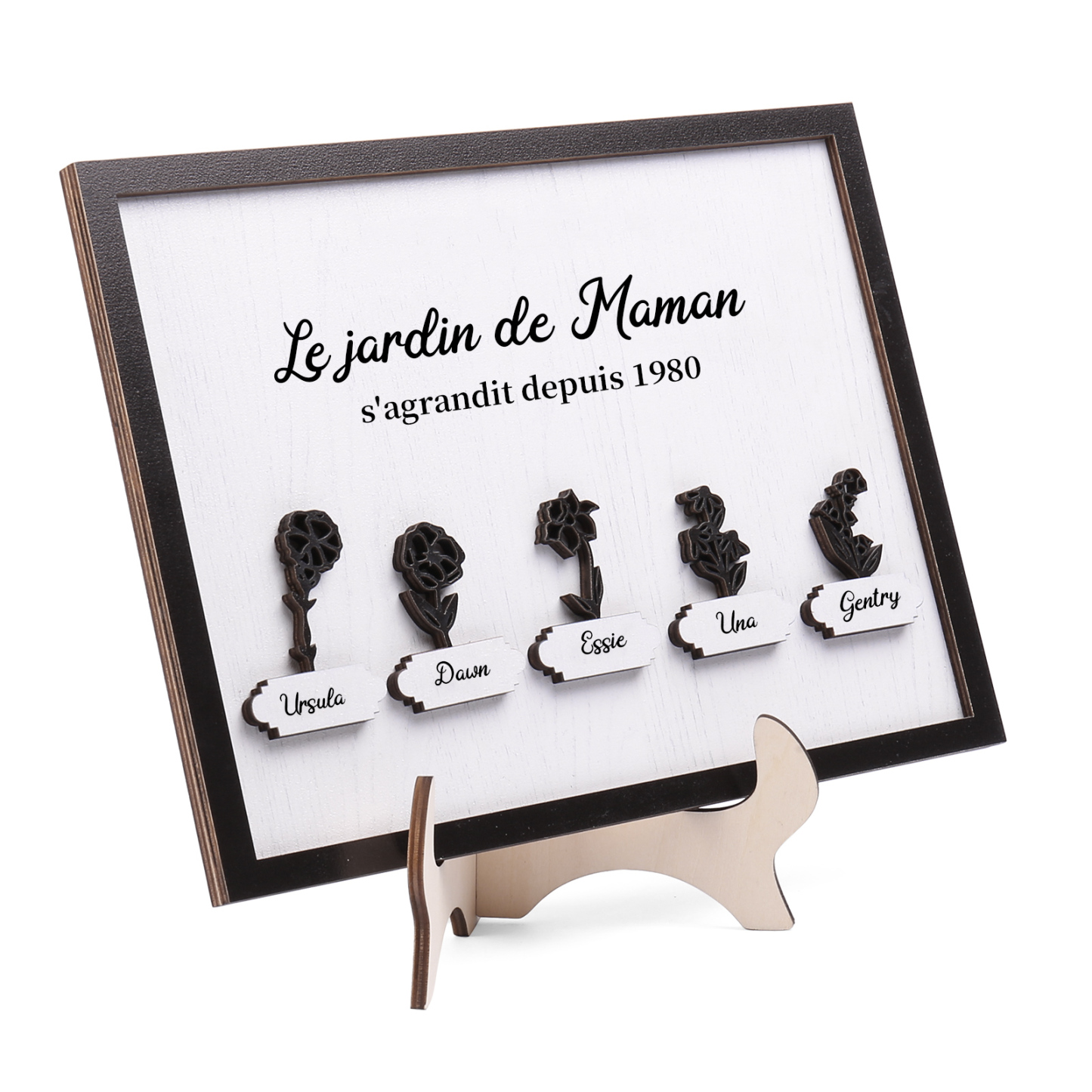 À ma Maman - Décoration en bois Fleurs 5 Prénoms Personnalisés avec Fleurs de naissance Ornement pour Famille
