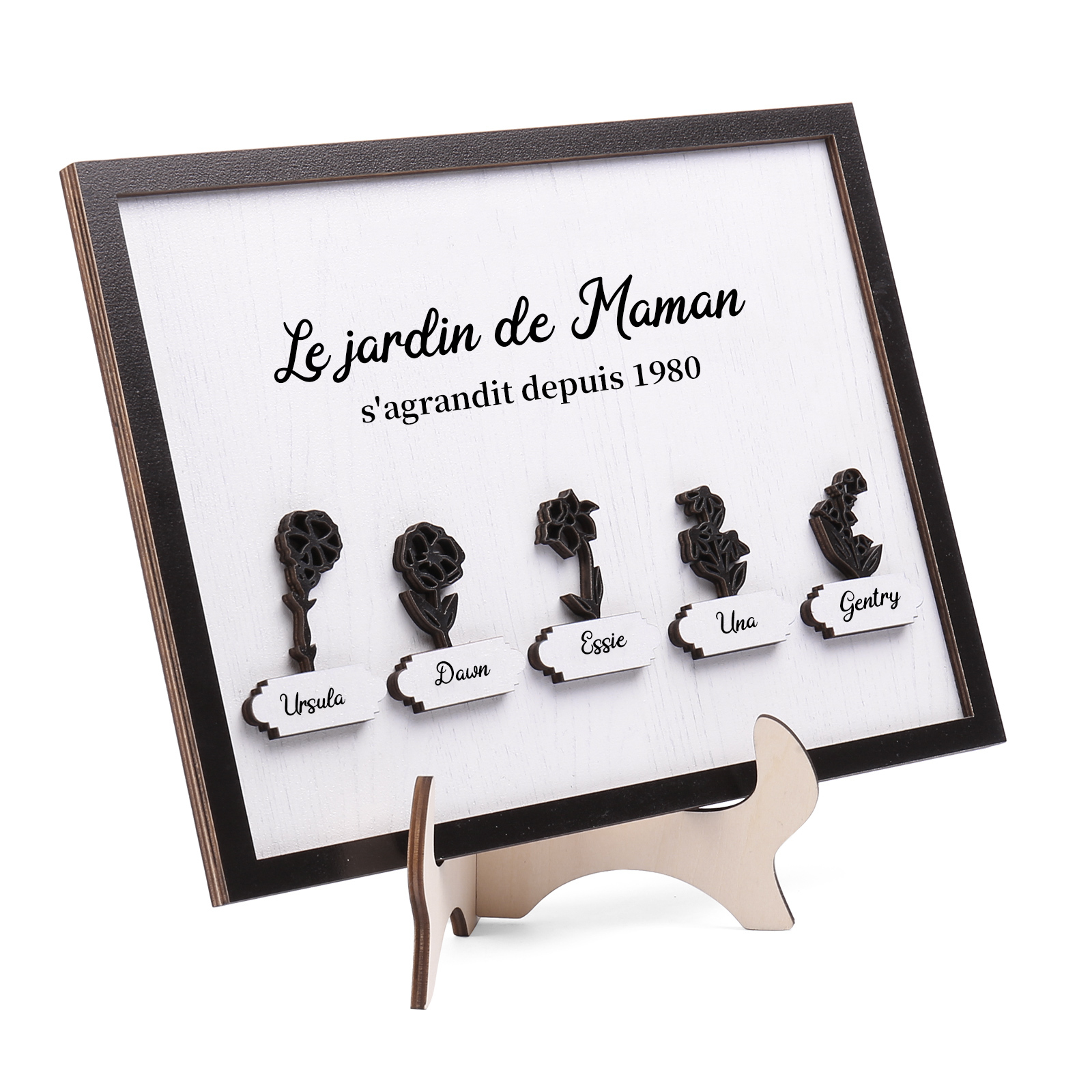 À ma Maman - Décoration en bois Fleurs 5 Prénoms Personnalisés avec Fleurs de naissance Ornement pour Famille