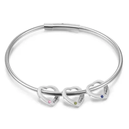 Bracelet Jonc 3 Prénoms Personnalisés avec 3 Pierres de Naissance | Jessemade