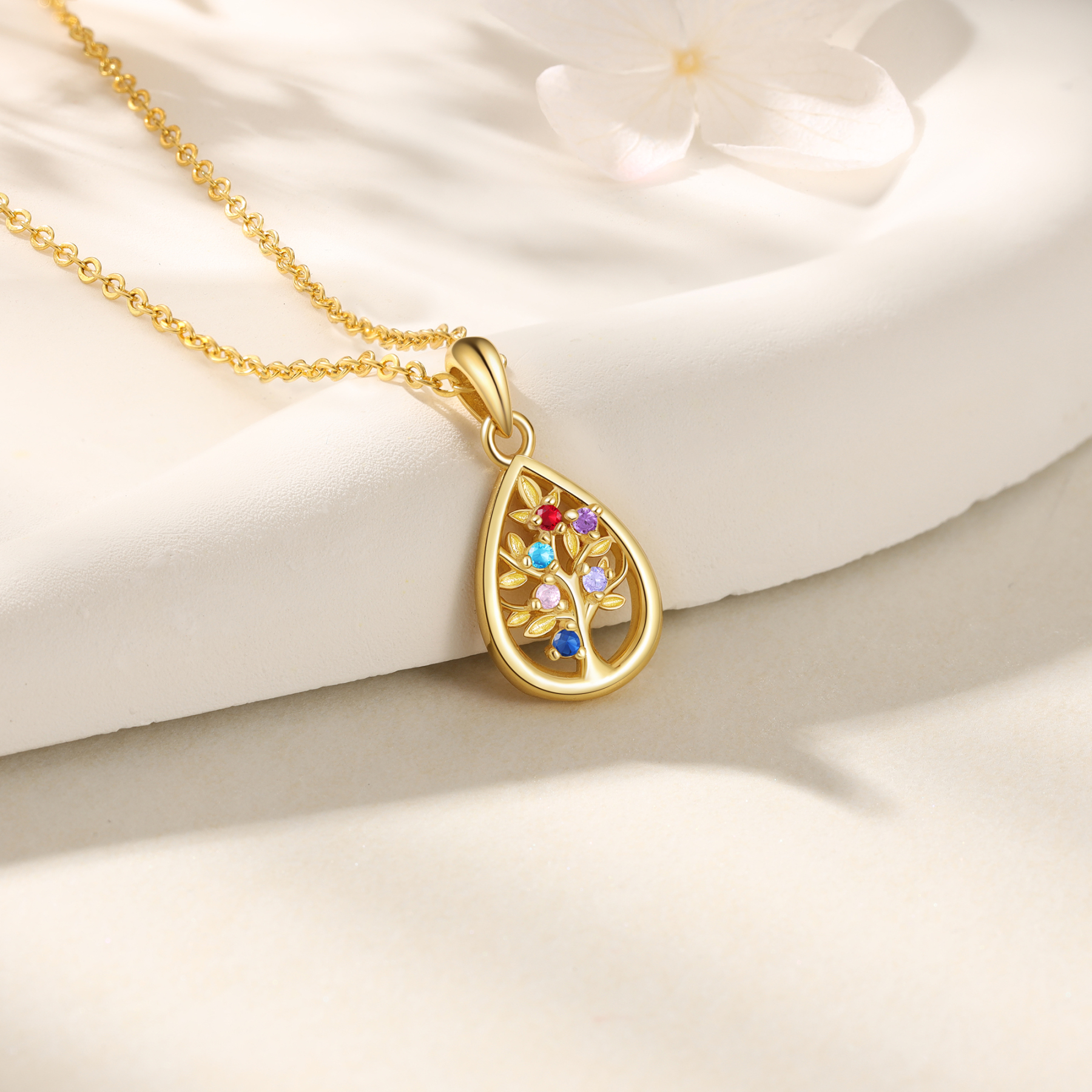 Collier Pendentif Arbre de vie 6 Pierres De Naissance Personnalisés Collier Arbre généalogique