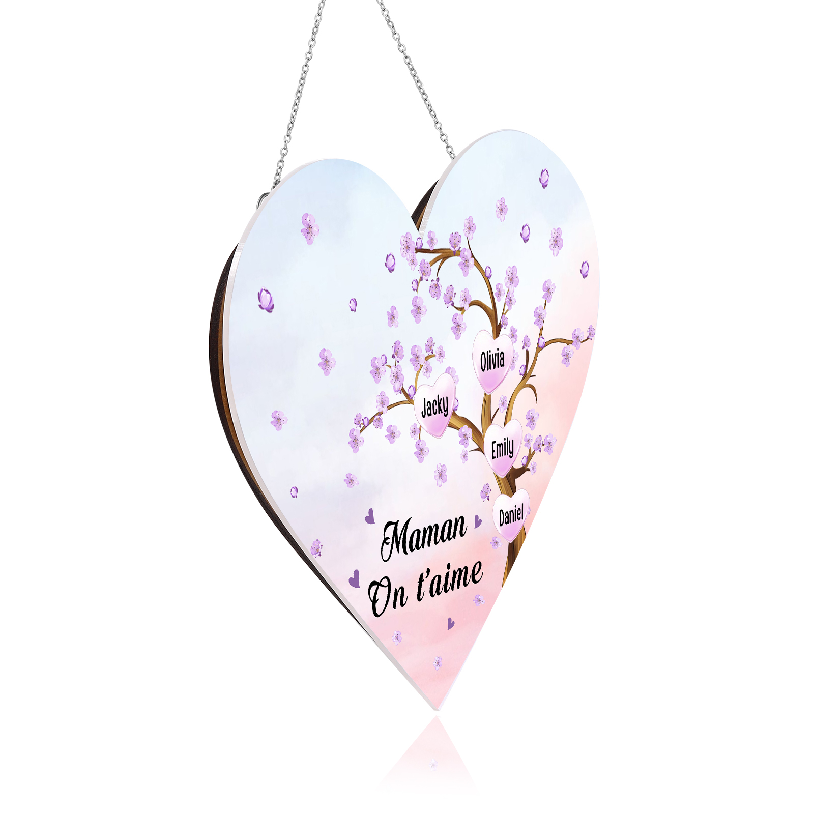 À Maman/Mamie - Veilleuse Cœur Décoration Arbre 4 Prénoms Personnalisés avec 1 Texte