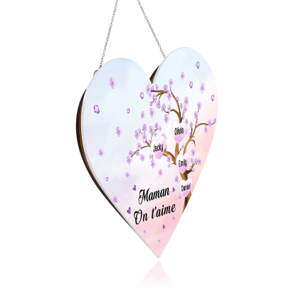 À Maman/Mamie - Veilleuse Cœur Décoration Arbre 4 Prénoms Personnalisés avec 1 Texte