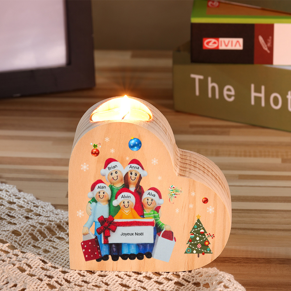 Bougeoir en Bois de Noël Poupée 5 Prénoms Personnalisés sans bougie