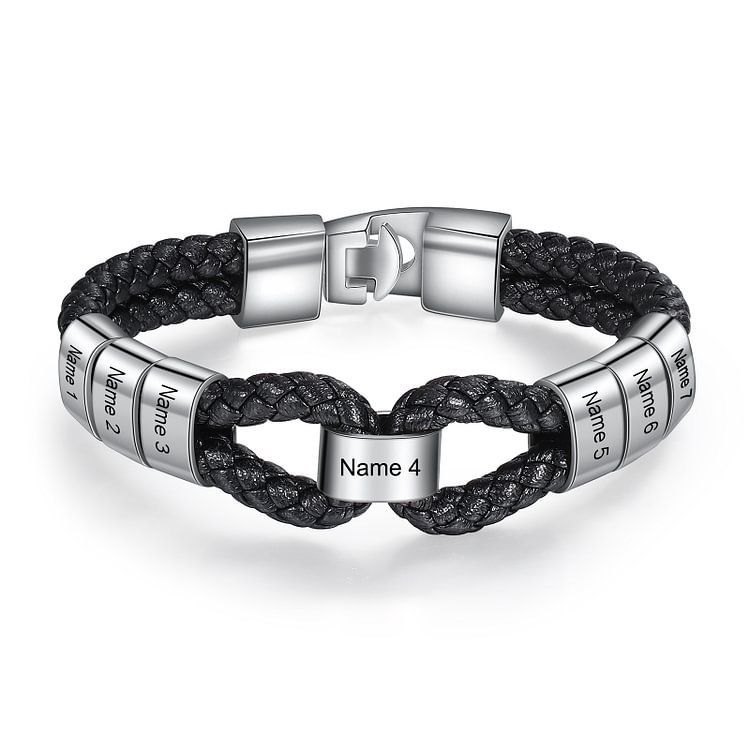 À mon Papa - 1-7 Noms Bracelet Cuir tressé Personnalisés Homme