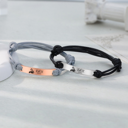 Bracelet Initiale 2 Lettres Personnalisées avec Photo et Date pour Couple｜Jessemade