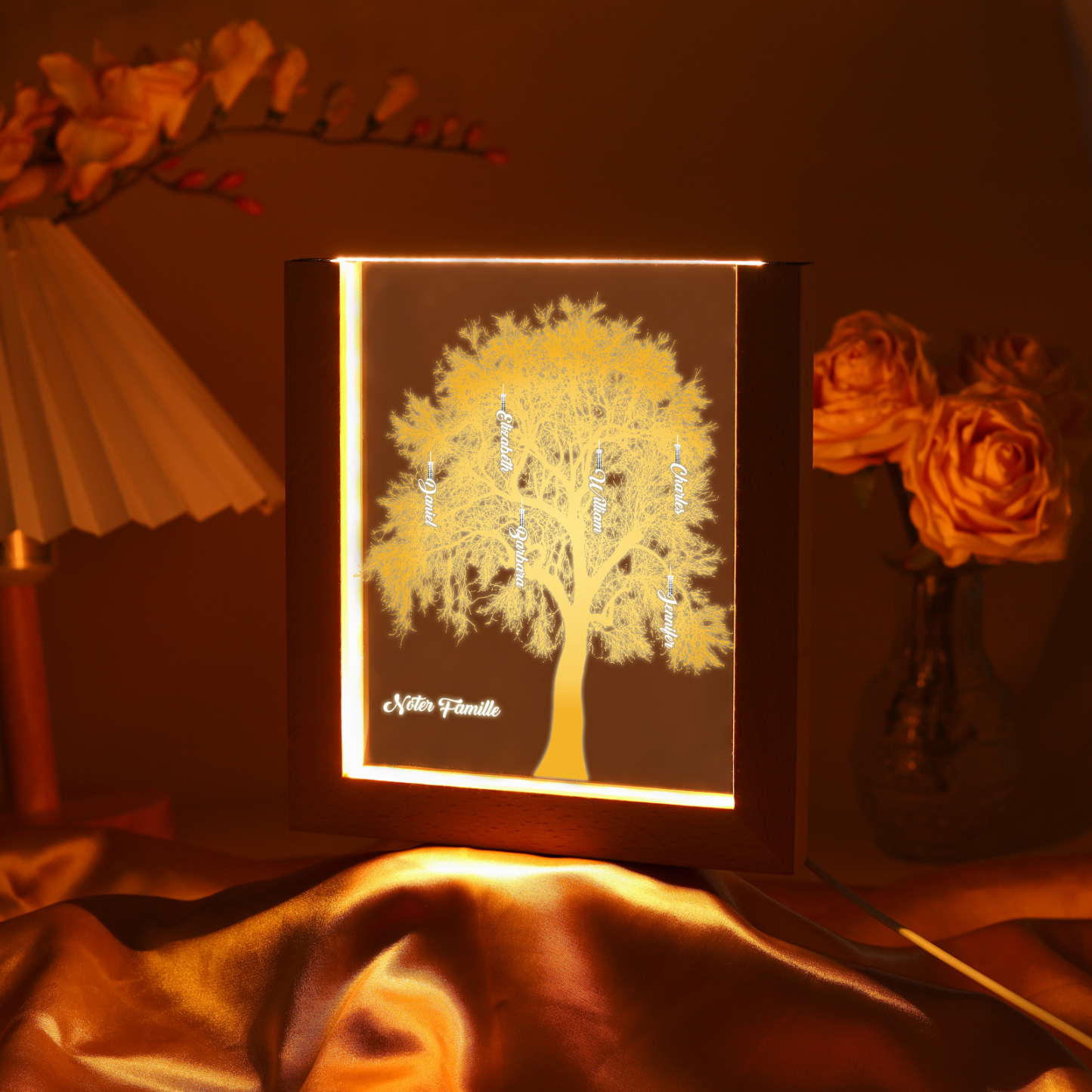 À Maman/Mamie - Lampe de chevet LED Arbre 6 Prénoms Personnalisés avec 1 Texte