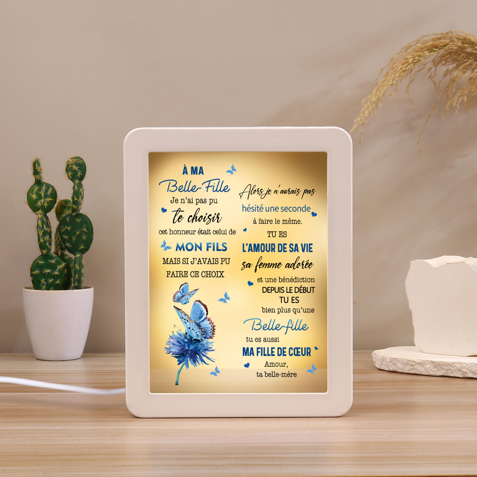 À ma Belle-Fille - Cadre Photo/Miroir LED multifonctionnel
