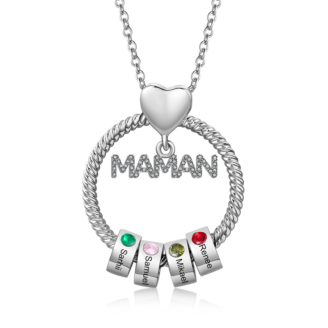 À ma Maman - Collier Personnalisé Collier Pendentif 1-5 Prénoms Personnalisés avec Pierre de naissance｜Jessemade