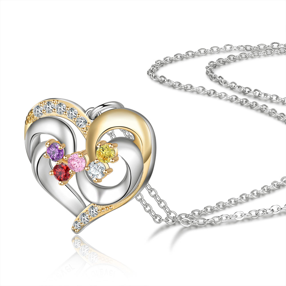 Collier Prénom cœur Argent 925 5 Prénom 5 pierre de naissance