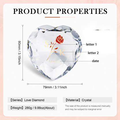 Décoration Cristal Cœur 2 Lettres Personnalisées avec Date pour Couple